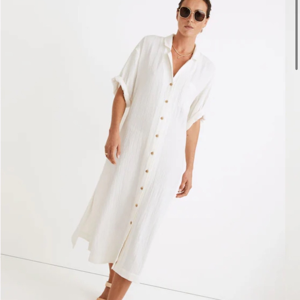 Madewell ShirtDress Womens Small Cream Cover Up Maxi Lightespun Coastal